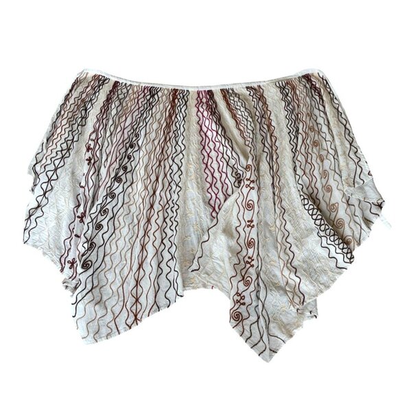 Novica 100% Cotton Wrap Skirt One Size Off White Red Black Boho Handkerchief Hem - Picture 7 of 8